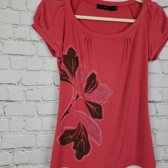 The Limited Floral Graphic Top XS Slinky Knit Career Office Embellished - Picture 3 of 12